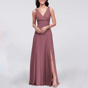 David's Bridal (F19831) Surplice Tank Long Chiffon Bridesmaid Dress in Chianti